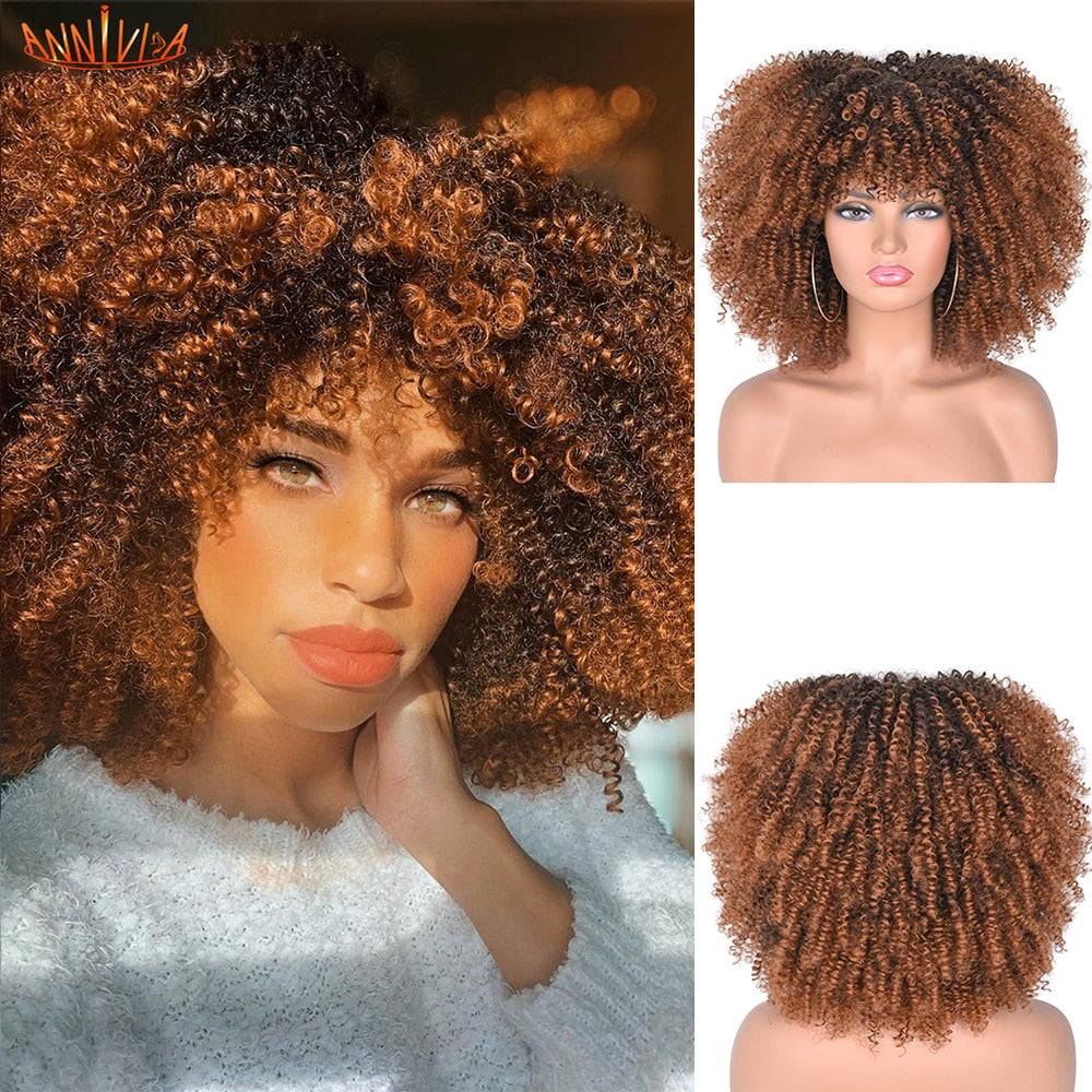 Afro Kinky Curly Wigs With Bangs