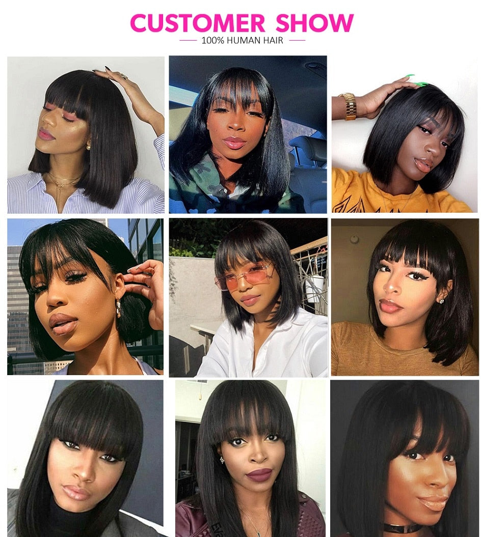 Straight Bob Wig With Bangs Human Hair