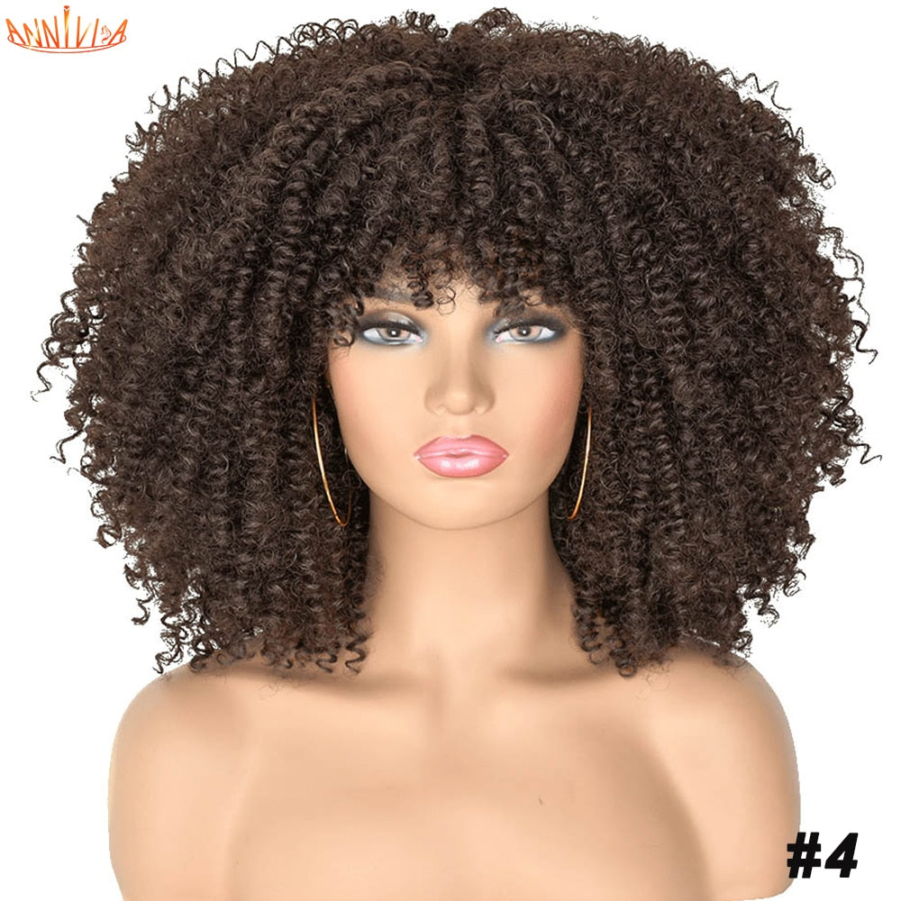 Afro Kinky Curly Wigs With Bangs