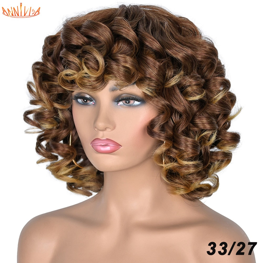 Afro Kinky Curly Wigs With Bangs