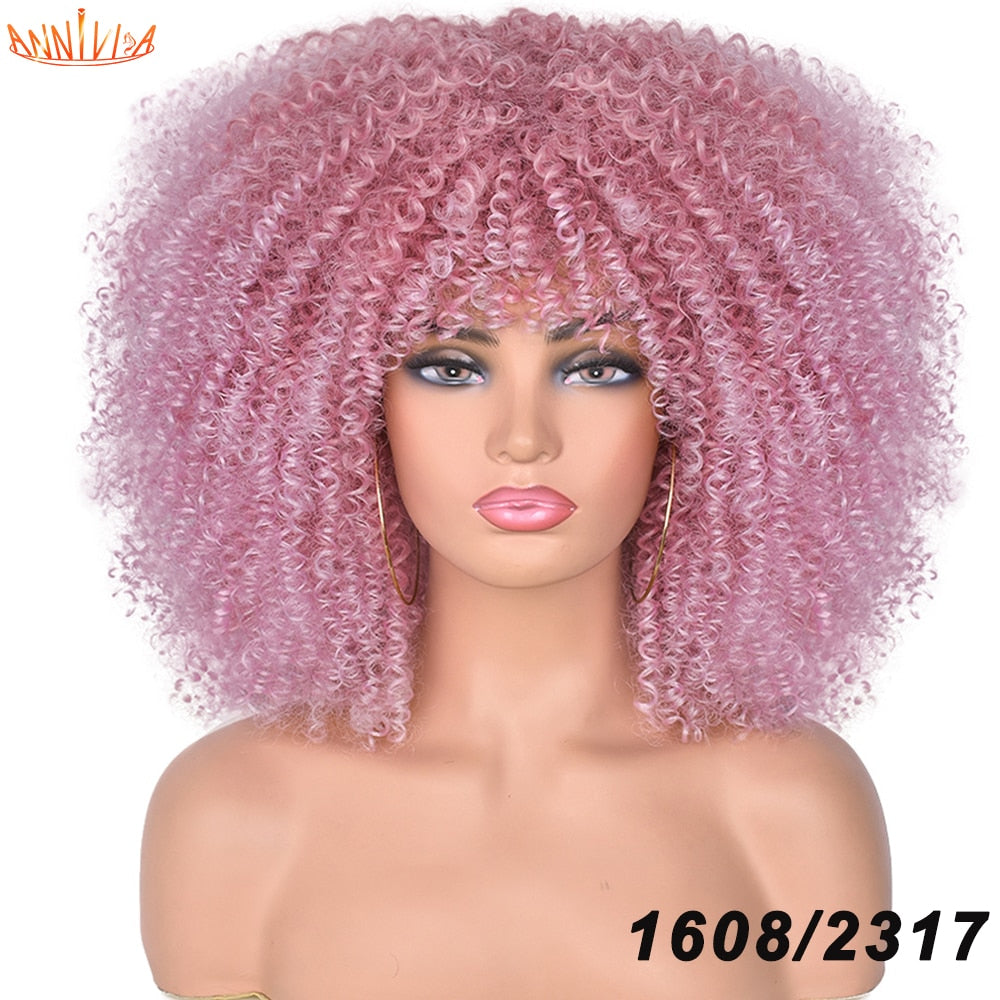 Afro Kinky Curly Wigs With Bangs