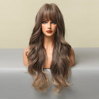 Thumbnail for Brown Blonde Highlight Synthetic Wigs With Full Bangs