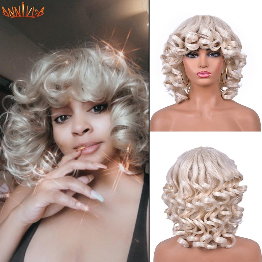 Afro Kinky Curly Wigs With Bangs