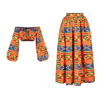 Thumbnail for Full Sleeve Shoulder Off Dashiki Print Split Skirts