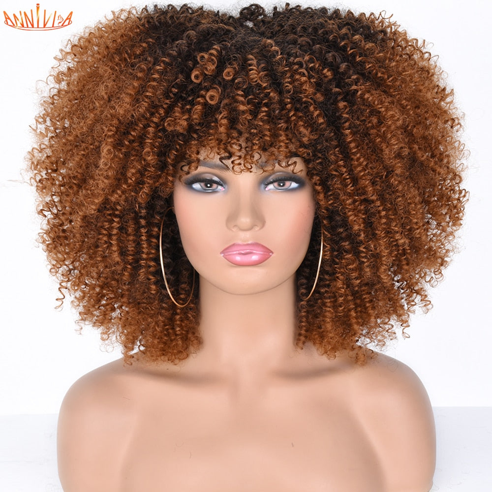 Afro Kinky Curly Wigs With Bangs