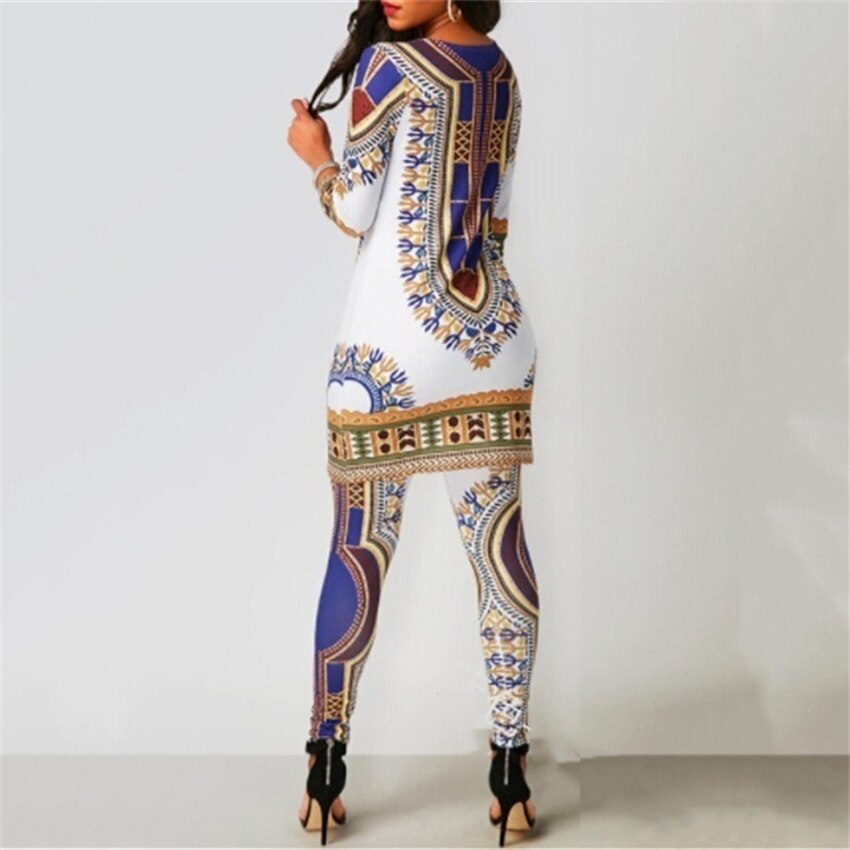 Top Pants Suit Dashiki Print Ladies Clothes Robe