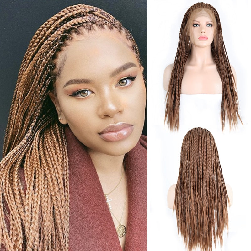 Brown Hair Wigs Braided Box Braids Wig With Baby Hair