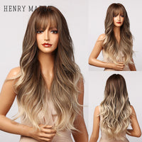 Thumbnail for Long Wavy Dark Brown Synthetic Wigs With Bangs