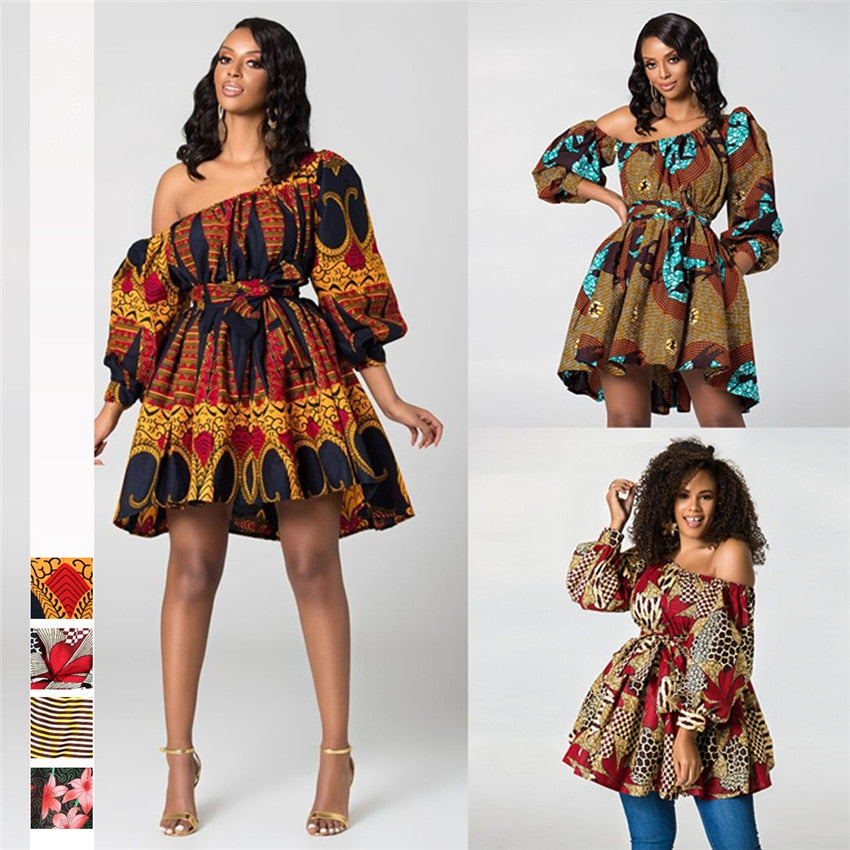 Tilting Shoulder Two Wear Dashiki Africa Style Print