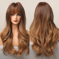 Thumbnail for Brown Blonde Highlight Synthetic Wigs With Full Bangs