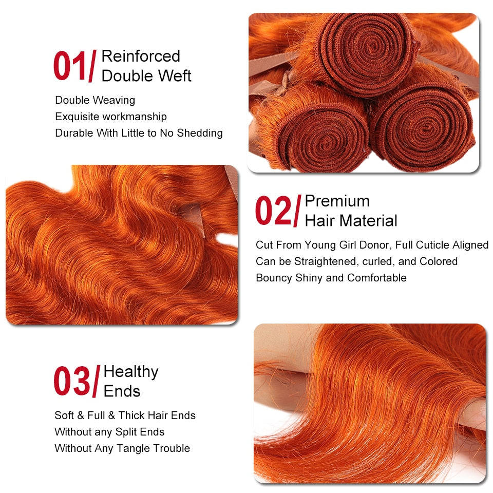 Orange Bundles With Closure Malaysian Body Wave Hair