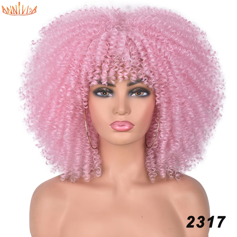 Afro Kinky Curly Wigs With Bangs