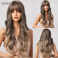 Thumbnail for Long Wavy Dark Brown Synthetic Wigs With Bangs