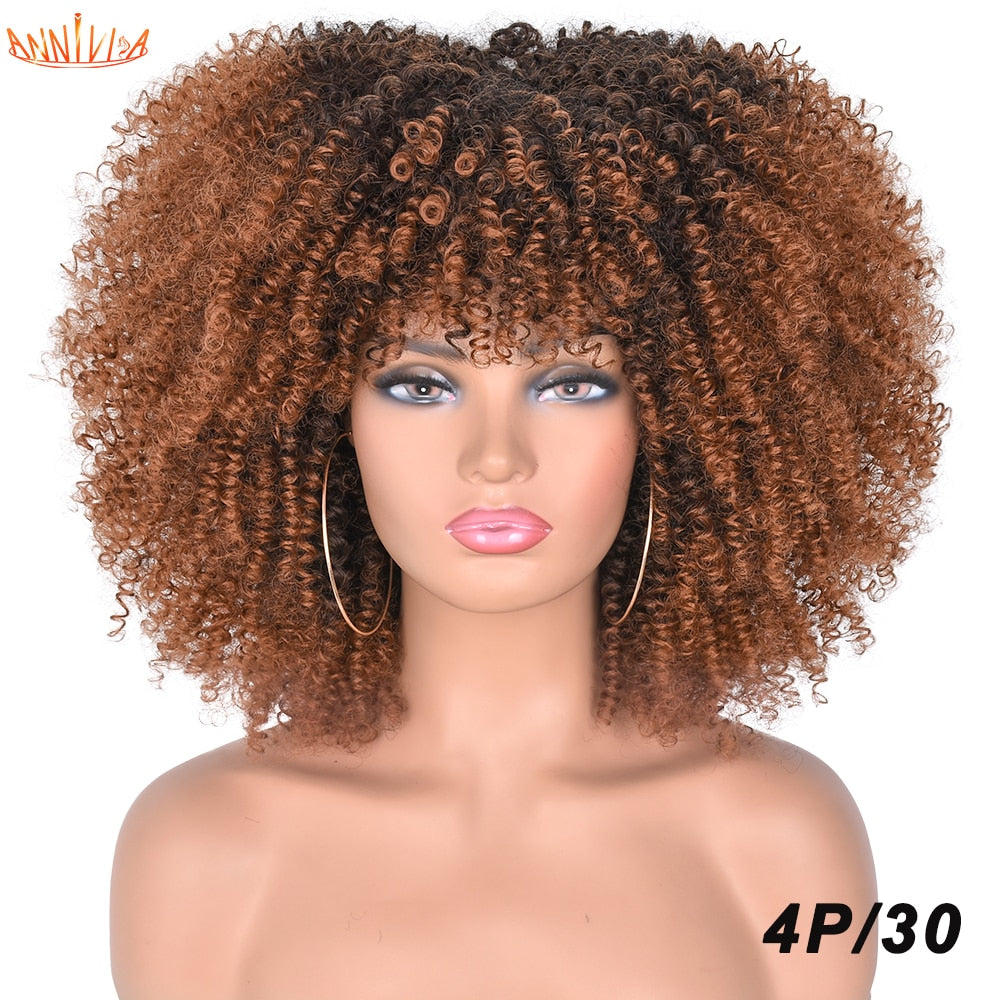 Afro Kinky Curly Wigs With Bangs