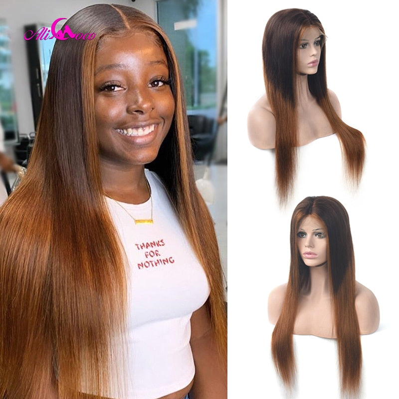 #4/30 Highlight Colored Human Hair Wigs Pre Plucked Ombre