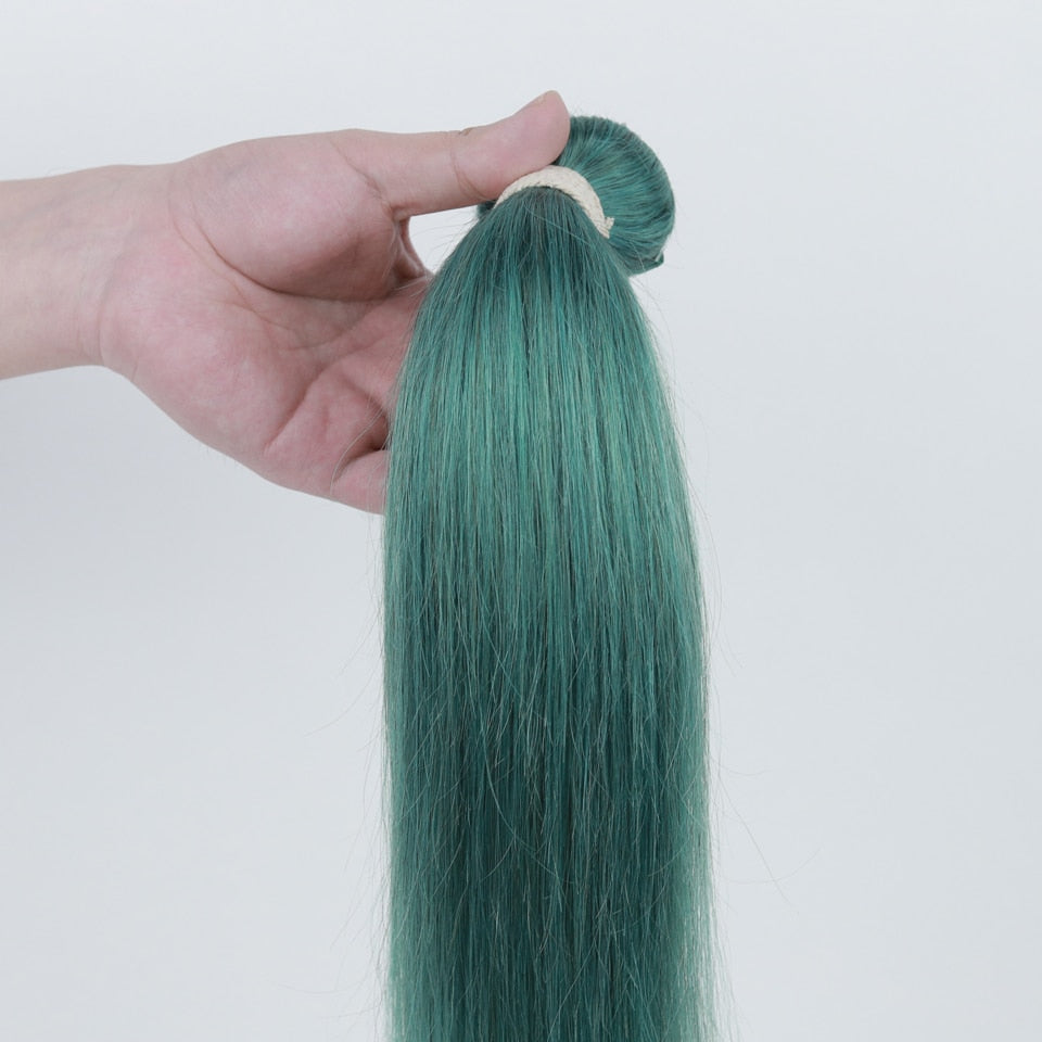 Jade Green Human Hair Bundles With Closure