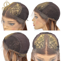 Thumbnail for Black With Brown Highlight Wig T Part Front Lace Human Hair