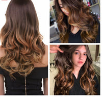 Thumbnail for Long Wavy Natural Hair Temperature 3 Tone Ombre Brown Glueless