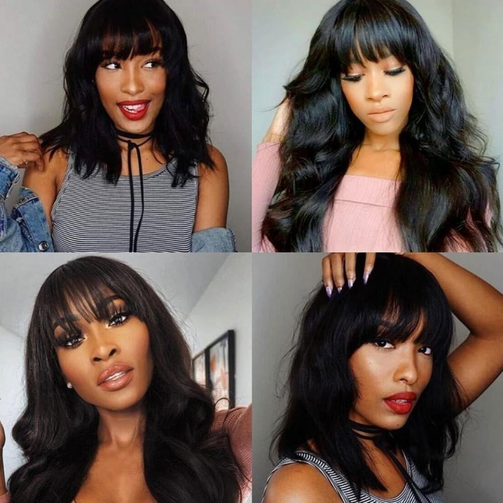 Brazilian Remy Wavy Human Hair Wig With Bangs