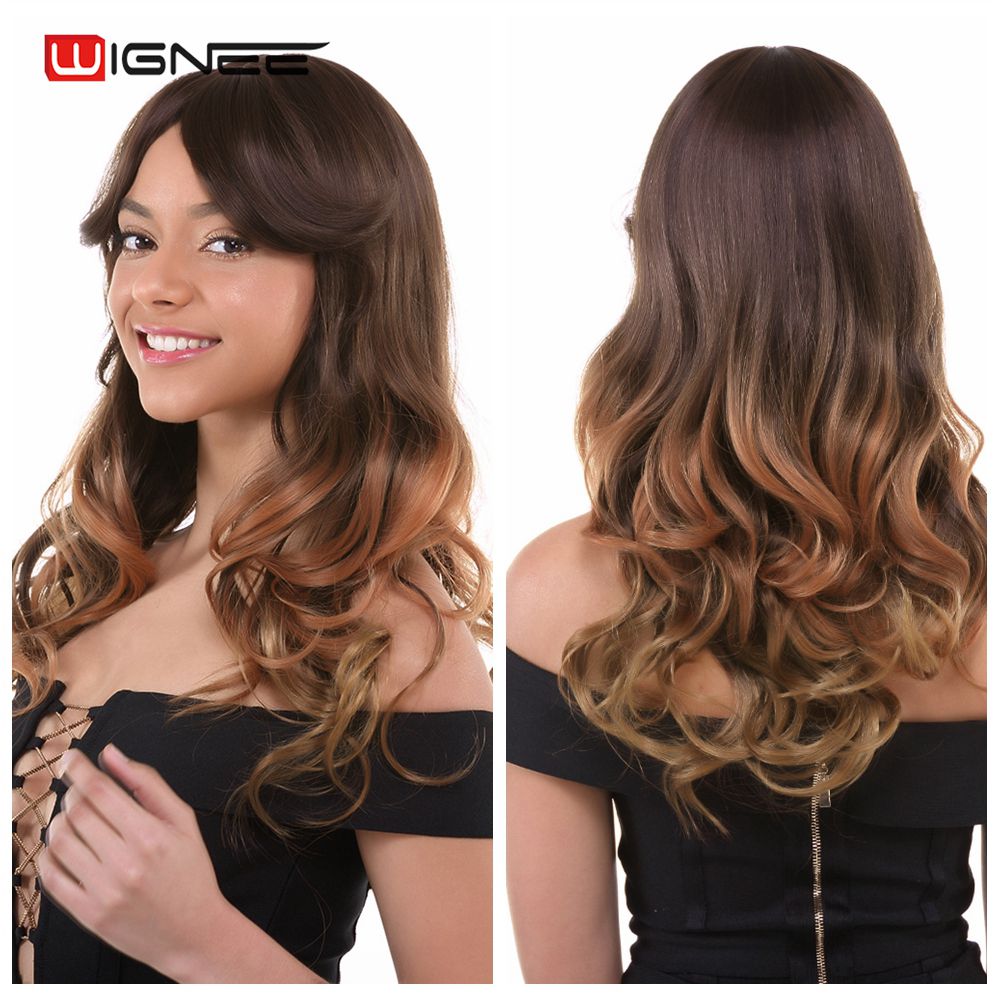 Long Wavy Natural Hair Temperature 3 Tone Ombre Brown Glueless