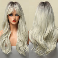 Thumbnail for Brown Blonde Highlight Synthetic Wigs With Full Bangs