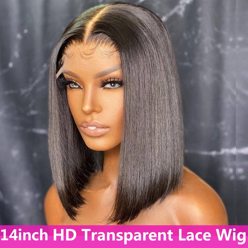 4x4 Transparent Bob Lace Closure Human Hair Wigs