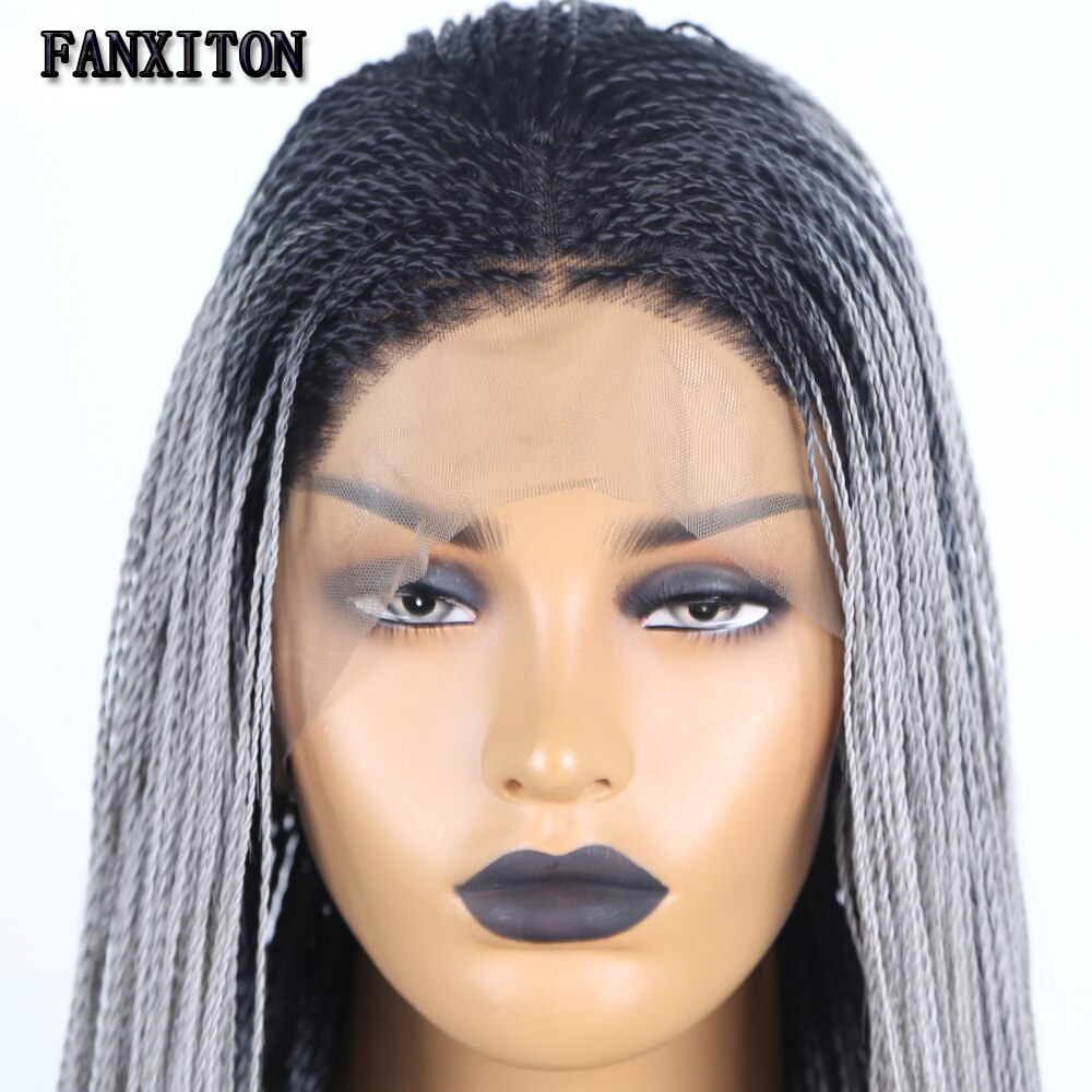 Black Heat Resistant Fiber Synthetic Hair Wigs 2x Twist Braids