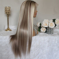 Thumbnail for Long Straight Synthetic Wig Mixed Brown and Blonde Colored Lace Front Wigs