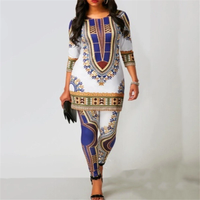 Thumbnail for Top Pants Suit Dashiki Print Ladies Clothes Robe