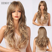 Thumbnail for Long Wavy Dark Brown Synthetic Wigs With Bangs