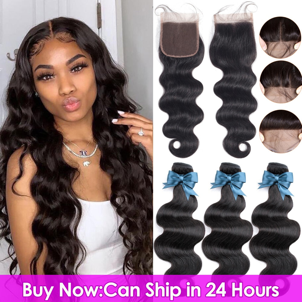 Brazilian Hair Body Wave -3 Bundles With Closure Human Hair