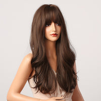 Thumbnail for Long Wavy Dark Brown Synthetic Wigs With Bangs