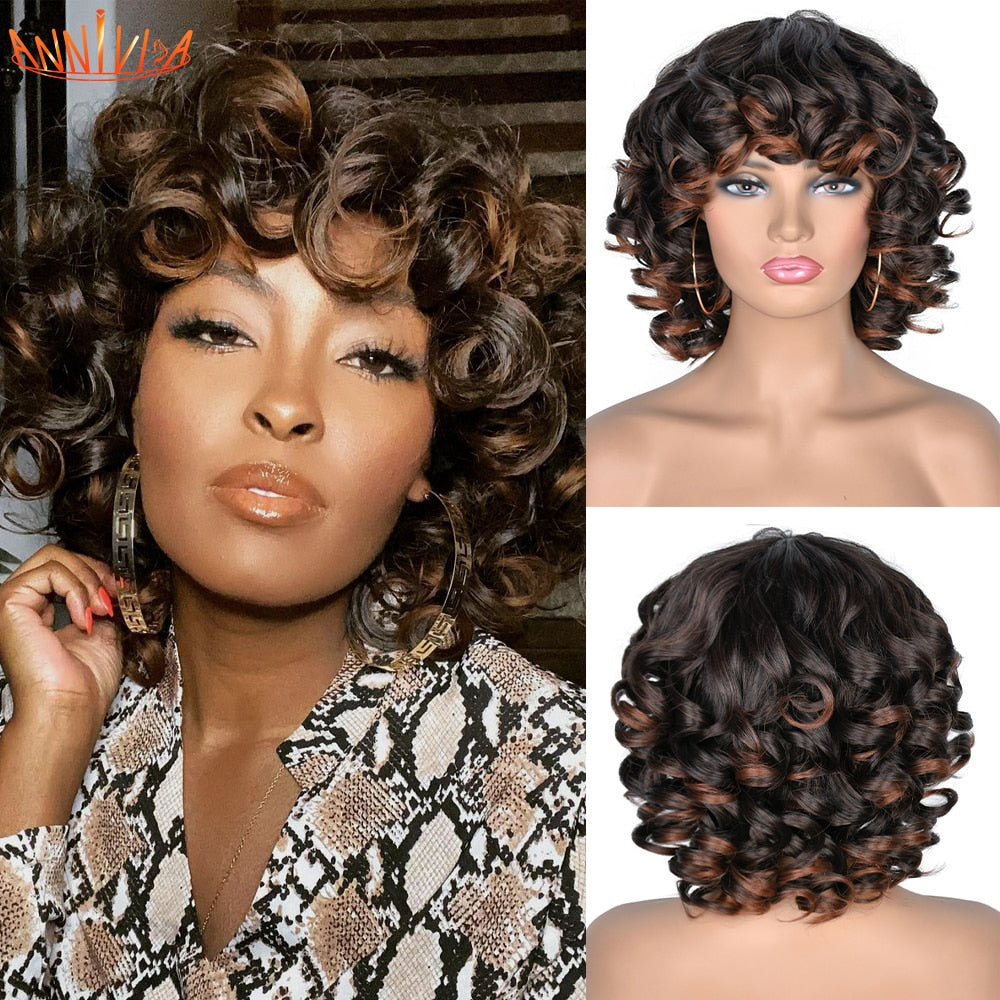 Afro Kinky Curly Wigs With Bangs