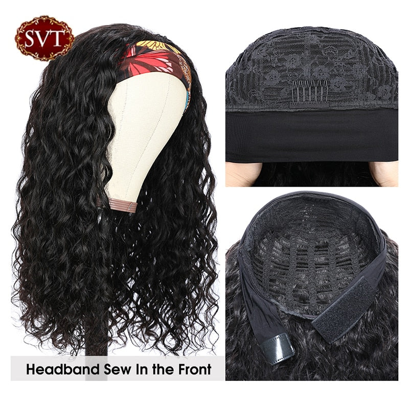 Water Wave Glueless Human Hair Wigs- Indian Headband Wig