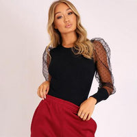 Thumbnail for New Lace Puff Sleeve Women's Bodysuit