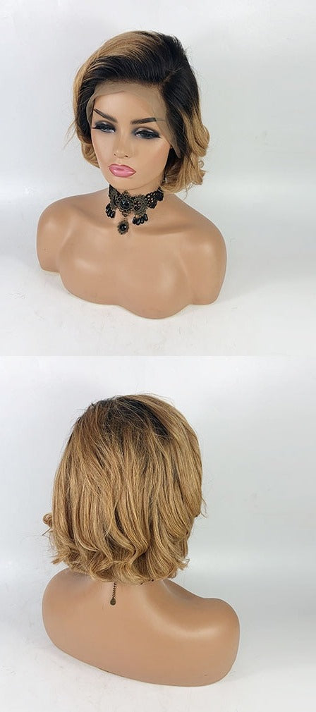 1b/613 Honey Blonde Short Bob Pixie Human Hair Wig