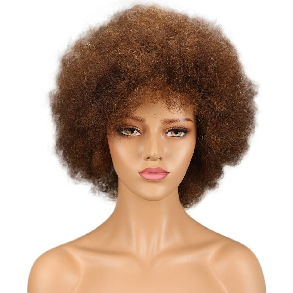 Afro Curly Human Hair Wigs Brown, Red ,Blonde  Wigs