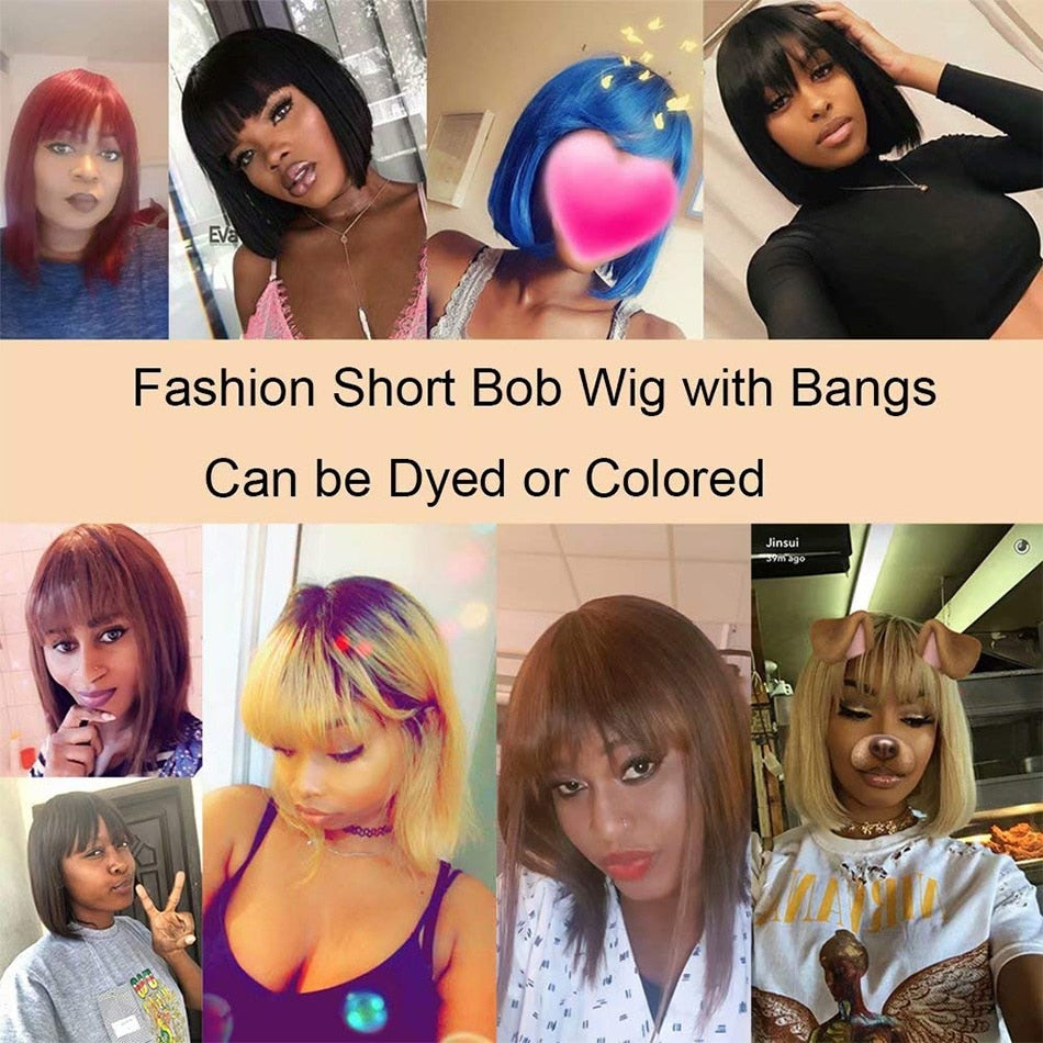 Straight Bob Wig With Bangs Human Hair