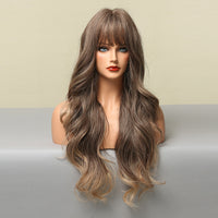 Thumbnail for Brown Blonde Highlight Synthetic Wigs With Full Bangs