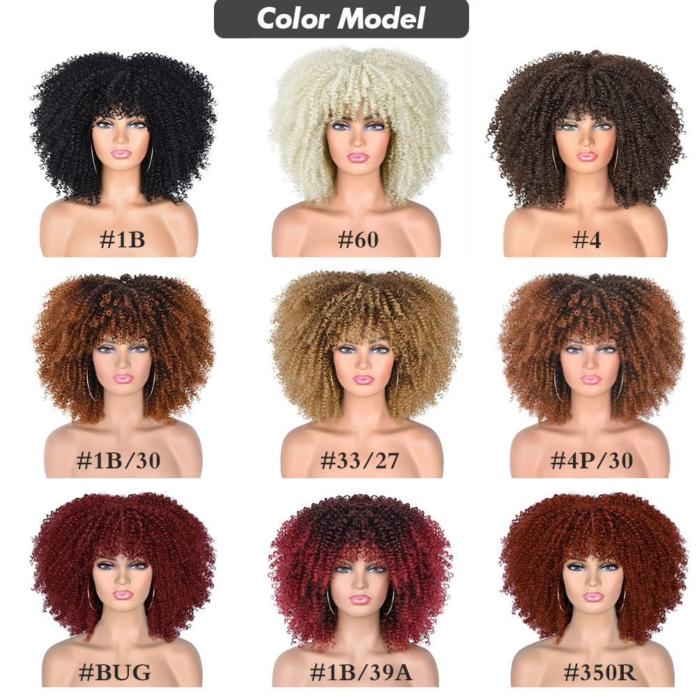 Afro Kinky Curly Wigs With Bangs