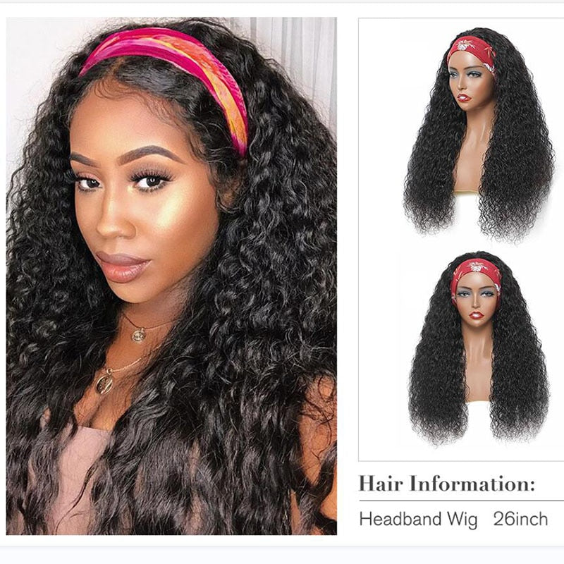 Water Wave Glueless Human Hair Wigs- Indian Headband Wig