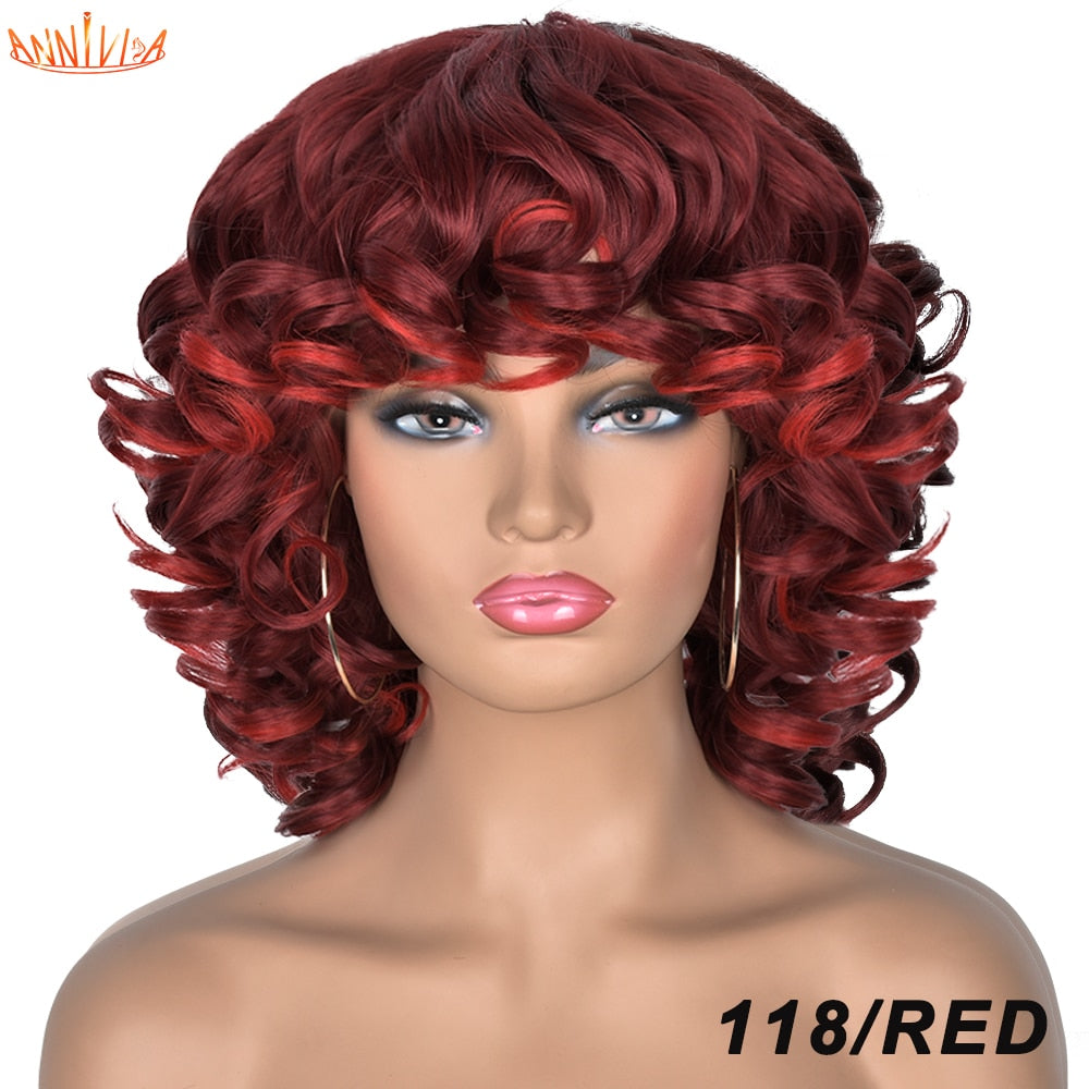 Afro Kinky Curly Wigs With Bangs