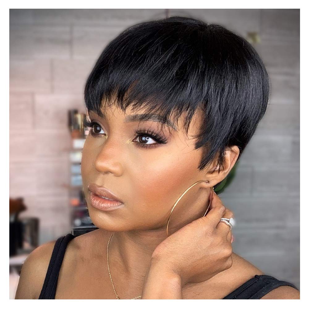 Short Bob Wig With Bangs Pixie Cut Brazilian Hair