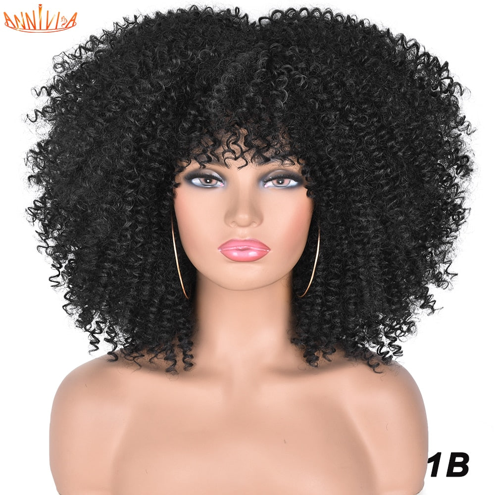 Afro Kinky Curly Wigs With Bangs