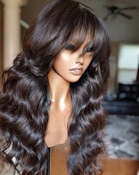 Thumbnail for Brazilian Remy Wavy Human Hair Wig With Bangs