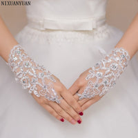 Thumbnail for Elegant Beaded Lace Satin Short Bridal Gloves