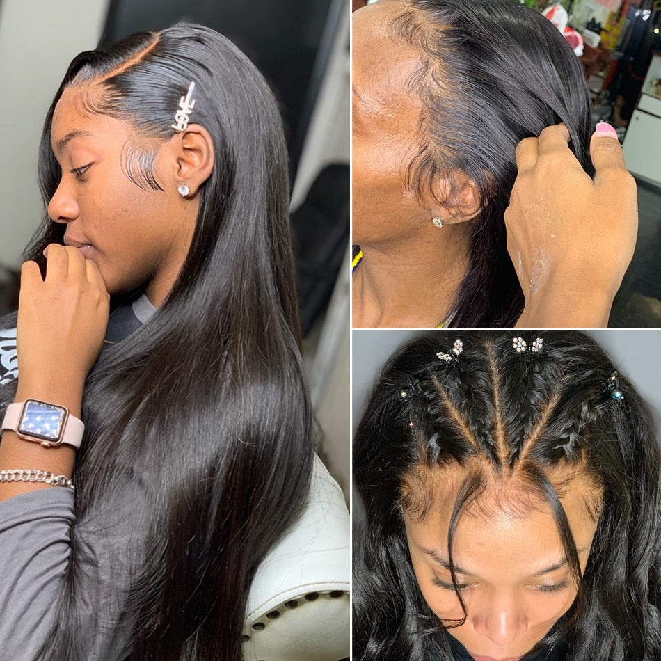 13x4 Straight Lace Frontal Wigs Pre Plucked Brazilian Bone Straight