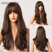 Thumbnail for Long Wavy Dark Brown Synthetic Wigs With Bangs