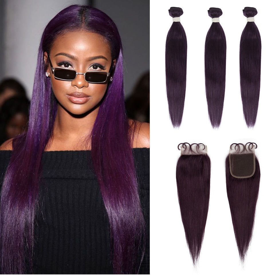 Lavender Purple Human Hair Bundles With Closure Brazilian Hair