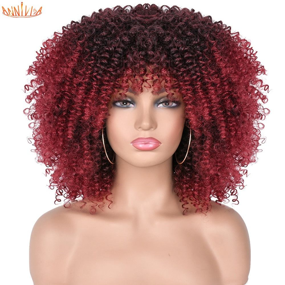 Afro Kinky Curly Wigs With Bangs